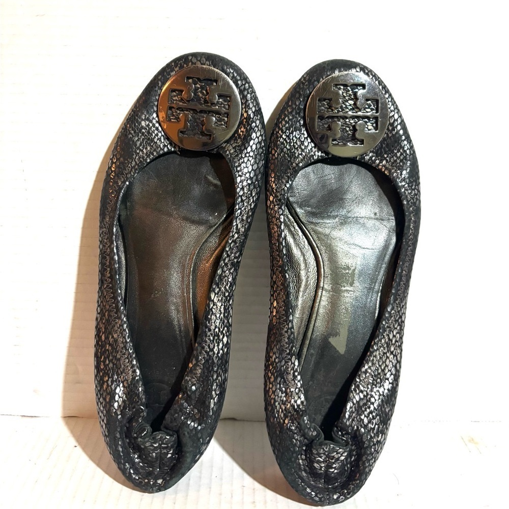 Tory Burch animal print leather Textured Black Flats